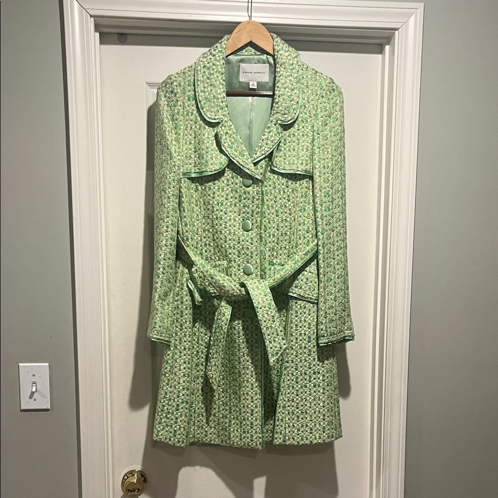 Banana Republic Green Tweed Belted Coat